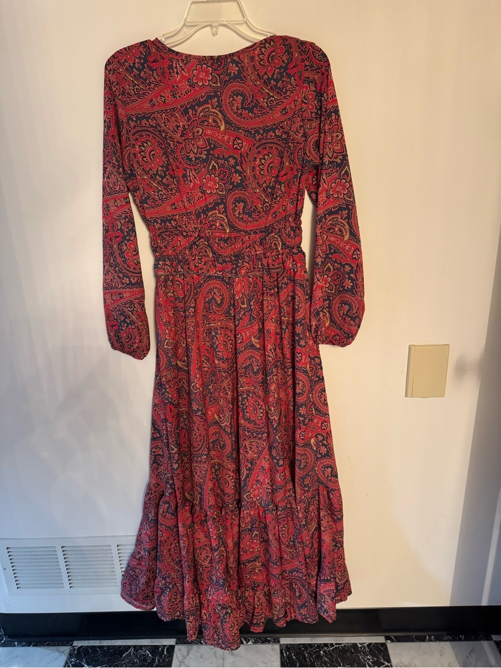 Boemo Paisley Boho Maxi Dress Small Pink Blue Smocked Waist Tiered Maxi Festival - Picture 3 of 7